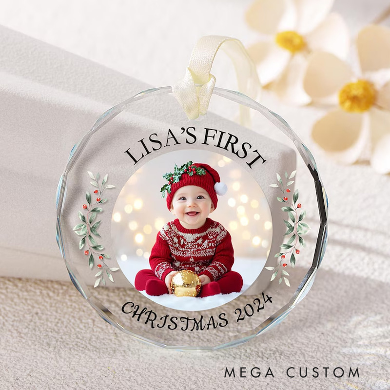 Personalized Baby Photo Name Custom Holiday Gift First Christmas Memory Cute Festive Decoration Keepsake Christmas Ornament