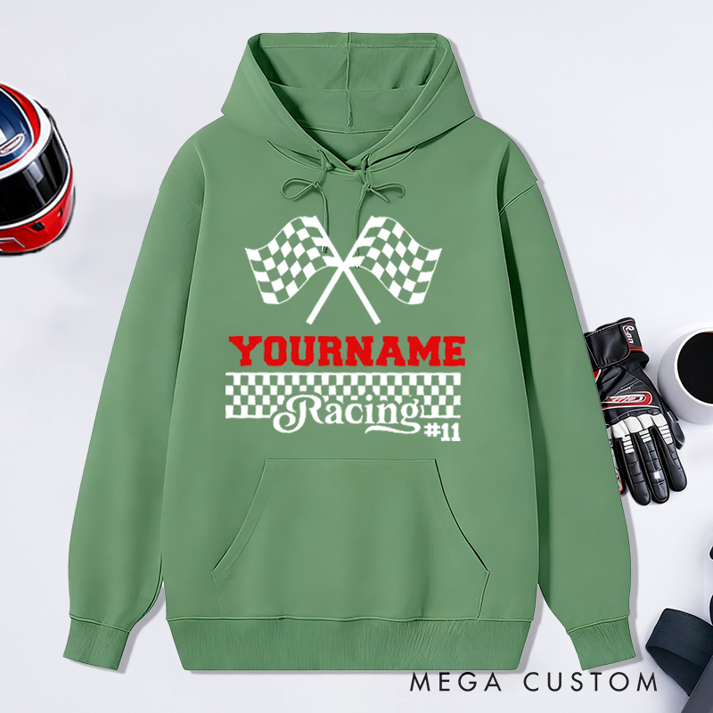 Personalized Hoodies with Racing Car Design Custom Name and Number Hoodies Perfect Gift for Racer and Racing Lovers