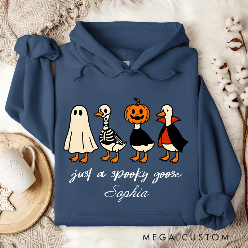 Personalized Spooky Goose Parade with Ghosts and Pumpkin Fun Halloween Humor Hoodies