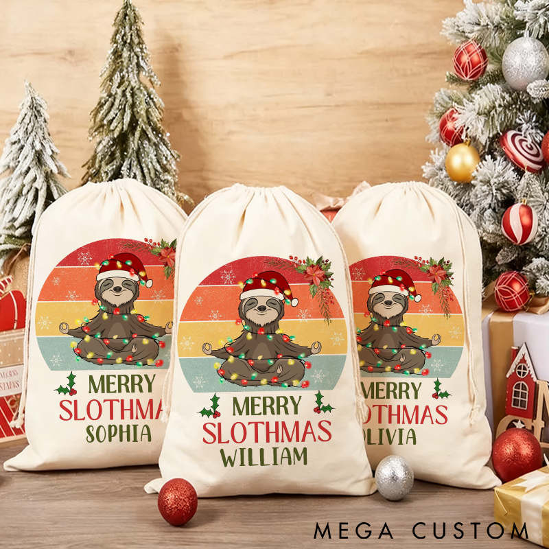 Personalized Yoga Gift Bag Christmas Gift Bags Custom Name with Cute Slothmas Design Perfect for Yoga Enthusiasts or Child