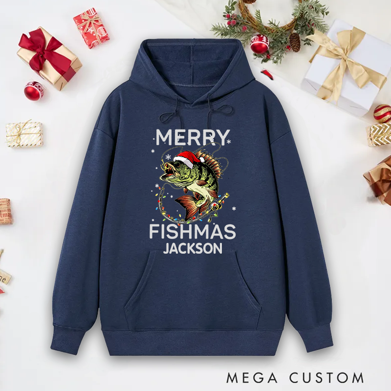 Personalized Fishing Hoodie Merry Fishmas Hoodie Funny Fishing Sweatshirt Perfect Gift for Fishing Enthusiasts