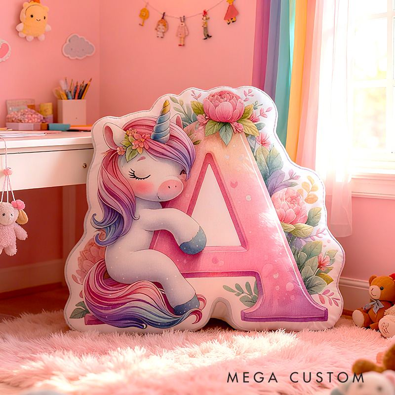 Personalized Pink Rainbow Cloud Letter Initial Custom Name Soft Decorative Gift Magical Girls Room Sweet Alphabet Graphic 3D Print Pillow