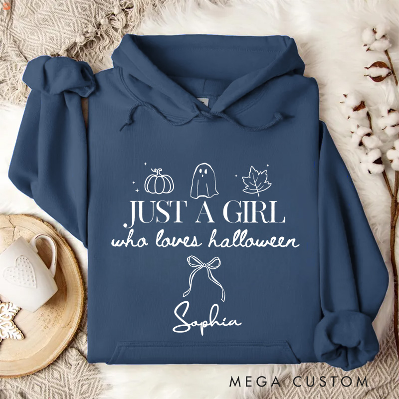 Personalized Just a Girl Who Loves Halloween Cute and Playful Ghostly Fun Hoodies