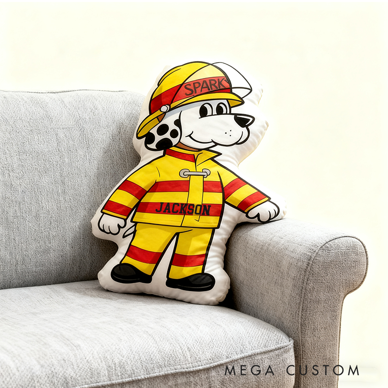 Personalized Firefighter Dalmatian Pillow Custom Name Design Cushion Adorable Gift for Firefighters Children 