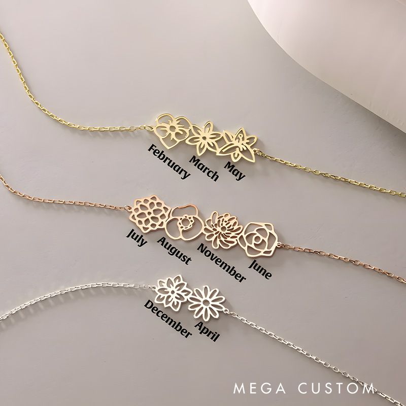 Personalized Dainty Birth flower Necklace Birth Flower Bouquet Necklace Gift for Her