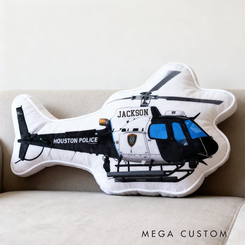 Personalized Police Helicopter Pillow Custom Name Design Cushion Unique Decor for Law Enforcement Enthusiasts