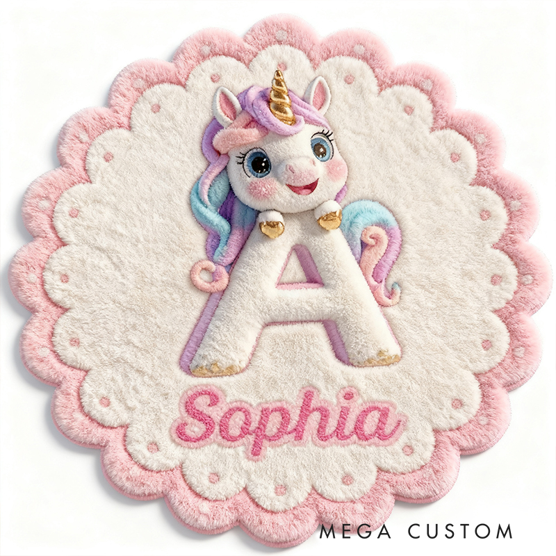 Personalized Initial Letter Custom Name Soft Decorative Gift Fairytale Princess Style Cozy Nursery Room Dream Magic Pink Doormats