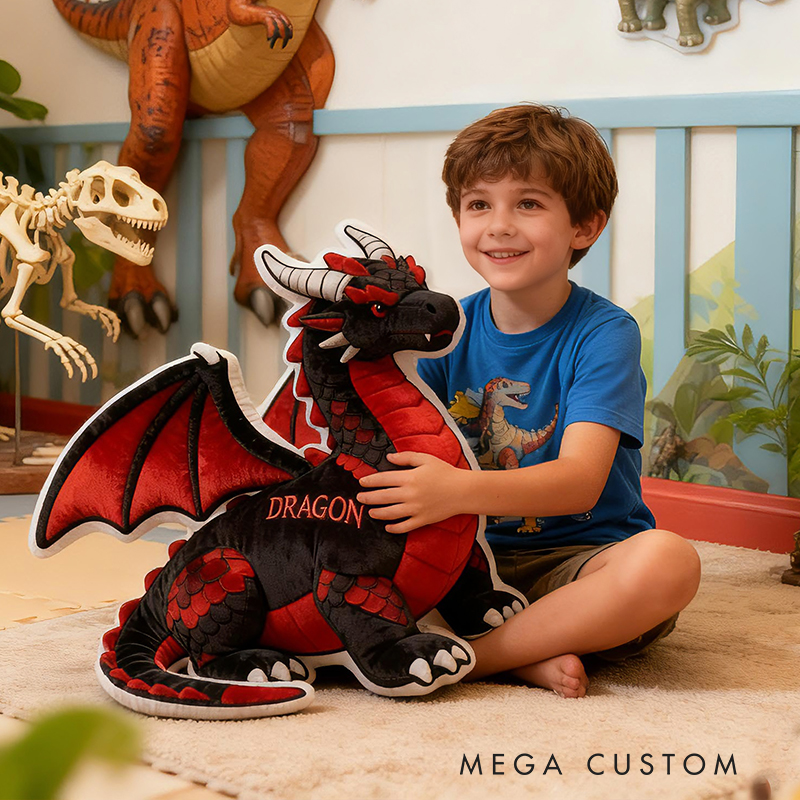 Personalized Red Dragon Fire Custom Name Soft Decorative Gift Fantasy Creature Style Cozy Bedroom Brave Power Mystic Adventure Magic Graphic 3D Print Pillow