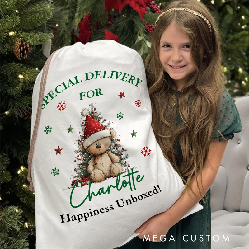 Personalized Santa Claus Snowman Reindeer Design Canvas Drawstring Gift Bag with Name Christmas Gift for Kids Family