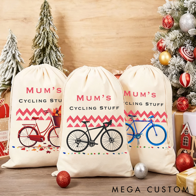 Personalized Merry Christmas Sack Family Christmas Gift Wrap Bag Personalized Cycling Kit Sack Cotton Sports Bag Gift for Cyclist Bicycle Biker Riding Lovers