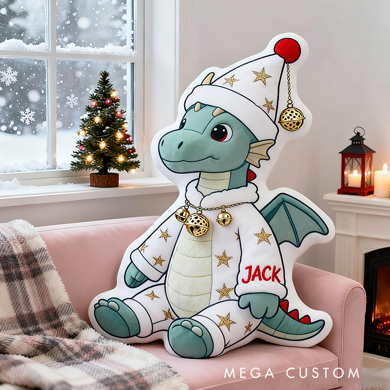 Personalized Christmas Dragon Custom Name Soft Decorative Gift Festive Winter Style Cozy Home Cute Pajama Magic Holiday Warm Funny Fantasy Sleep Time Graphic 3D Print Pillow