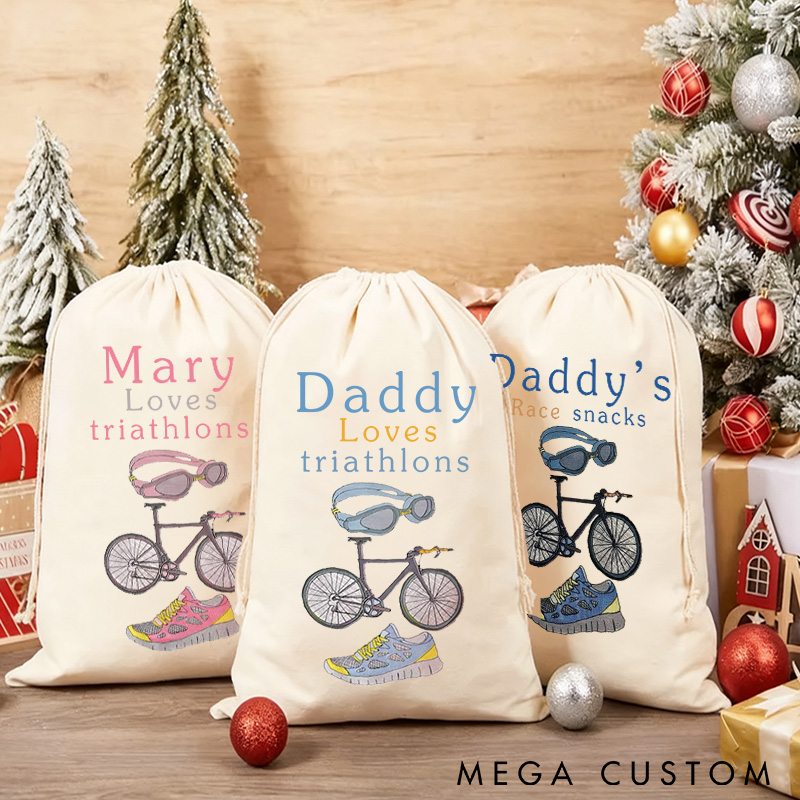 Personalized Merry Christmas Triathlon Sack Family Christmas Gift Wrap Bag Cycling Gift Cotton Cycling Kit Sports Bag Gift for Cyclist Bicycle Biker Riding Lovers