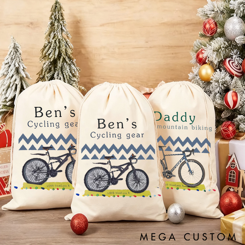 Personalized Merry Christmas Sack Cycling Kit Storage Bag for Cyclist Family Christmas Gift Wrap Bag Storage Gift Cotton Cycling Kit Sports Bag Gift for Cyclist Bicycle Biker Riding Lovers