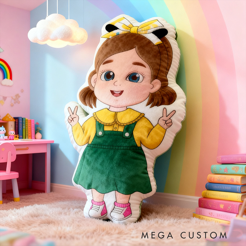 Personalized Cute Girl Custom Name Soft Decorative Gift Colorful Rainbow Style Cozy Nursery Sweet Smile Pink Dress Lovely Playful Joy Happy Childhood Graphic 3D Print Pillow