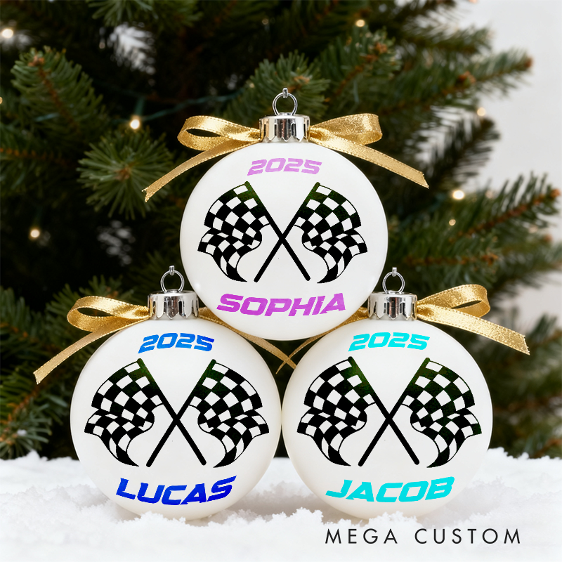 Personalized Racing Christmas Ornament Checkered Flag Ornament Set for Racers and Racing Lovers