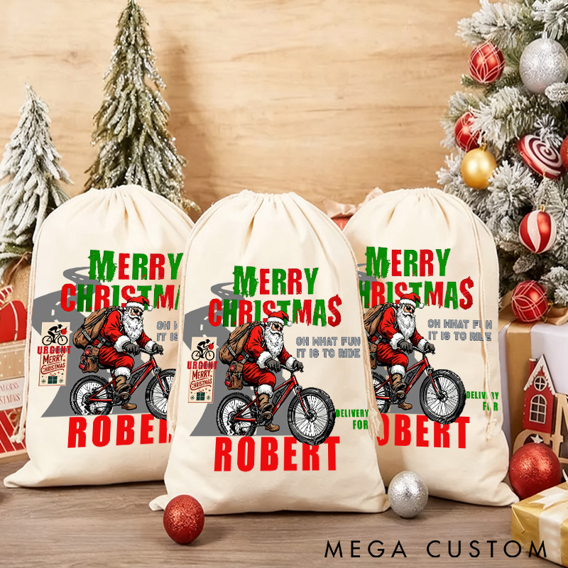 Personalized Santa Cycling Delivery Christmas Sack Cycling Kit Storage Bag for Cyclist Family Christmas Gift Mountain Biking Gift for Cyclist Racing Bicycle Biker Riding Lovers