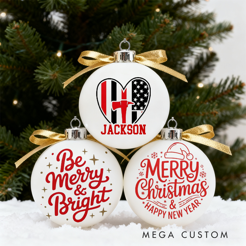 Personalized Firefighter Christmas Ornaments Festive and Patriotic Designs Set of 3 for Firefighter Family