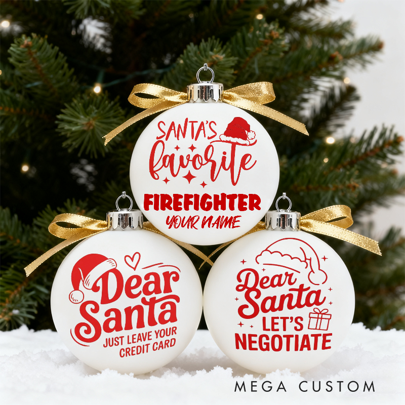 Personalized Firefighter Christmas Ornaments Fun Santa Themed Designs Set of 3 for Firefighter Family