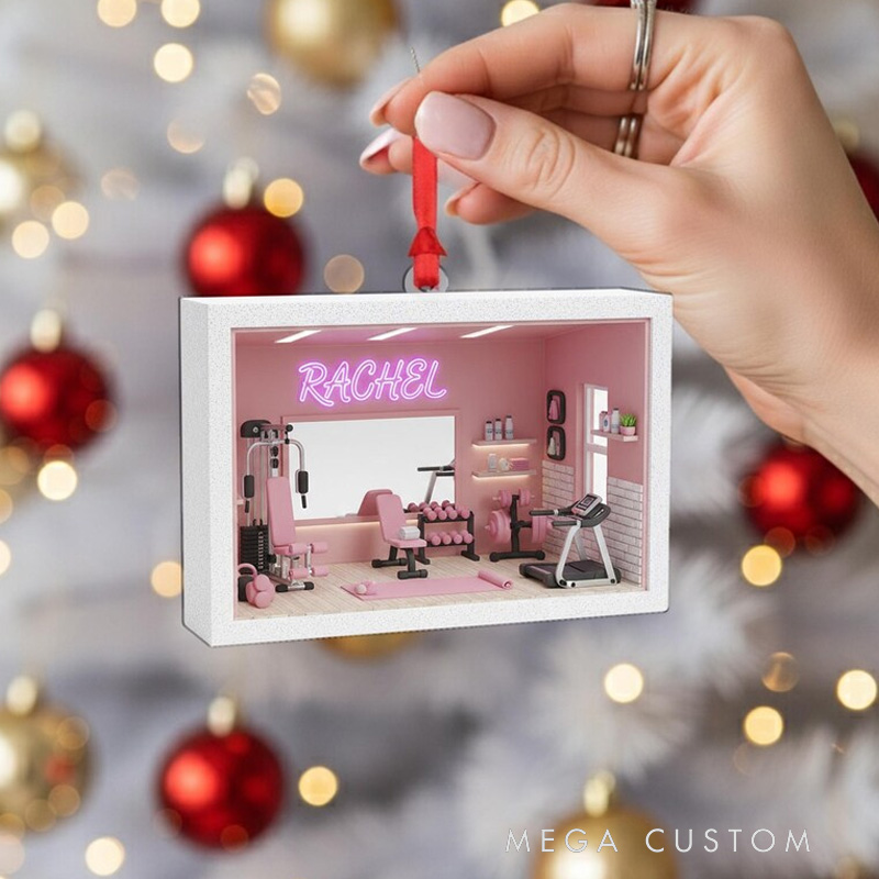 Personalized Home Gym Ornament Pink Mini Workout Room Christmas Decor for Gym Lovers