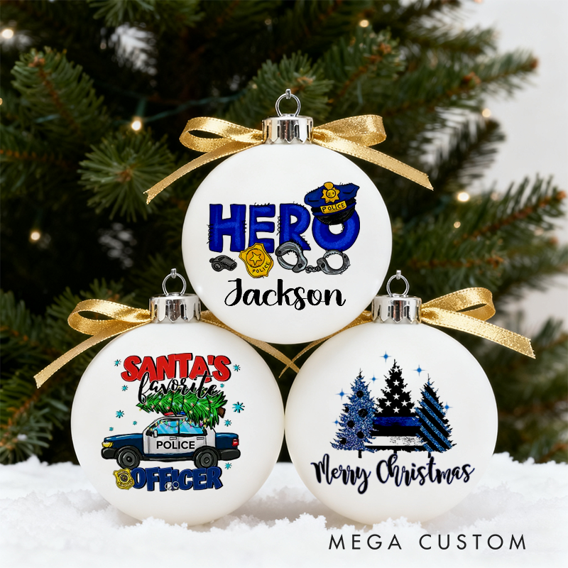 Personalized Police-Themed Christmas Ornaments Custom Designs Set of 3 Gift for Law Enforcement Heroes