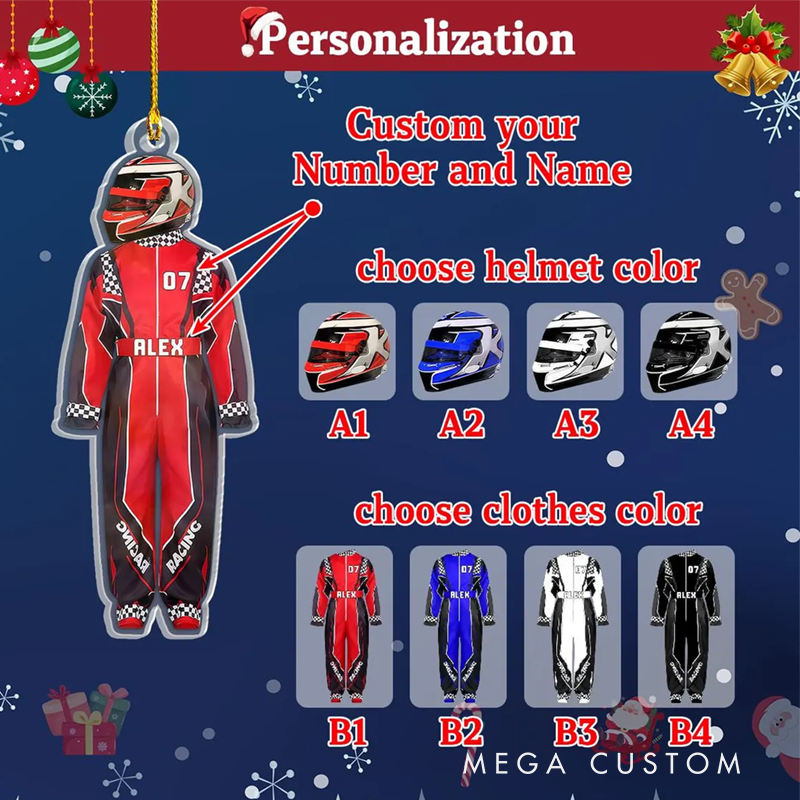 Personalized Racer Suit Ornament Customizable Design Gift Acrylic Ornament for Racing Motorsport Enthusiasts