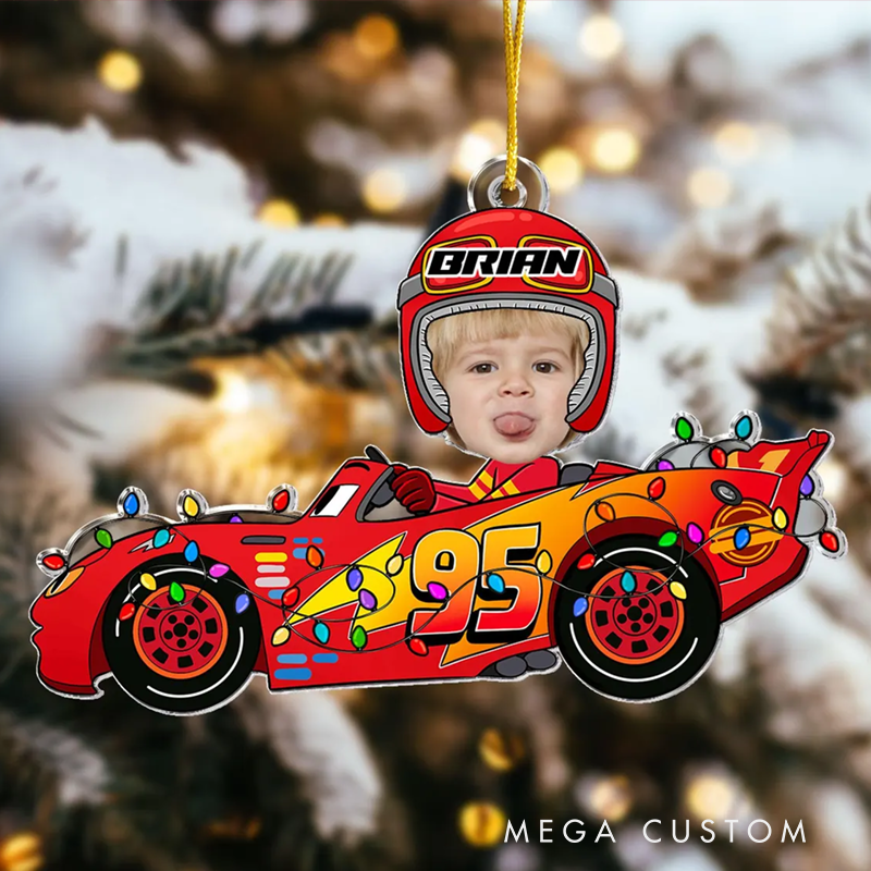 Personalized Photo Racing Car Ornament Custom Design Fun Gift for Kids and Families