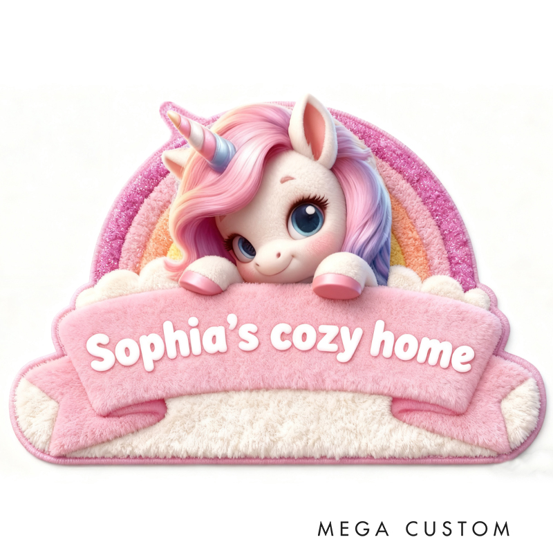 Personalized Dream Horse Rainbow Custom Name Soft Decorative Gift Magical Fantasy Style Cozy Nursery Pink Dream Cute Pastel Lovely Sweet Baby Room Graphic Carpet Rug for Kids