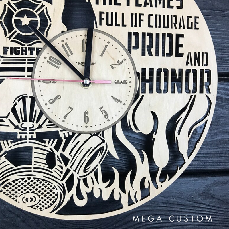 Personalized Firefighter Wooden Wall Clock with Inspirational Quote Gift for Brave Heroes and Firefighter Families