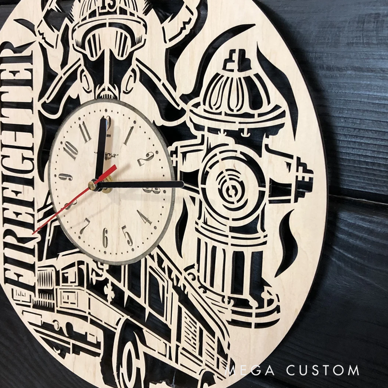 Personalized Firefighter Wooden Wall Clock with Detailed Engraving Gift for Firefighters and Everyday Heroes
