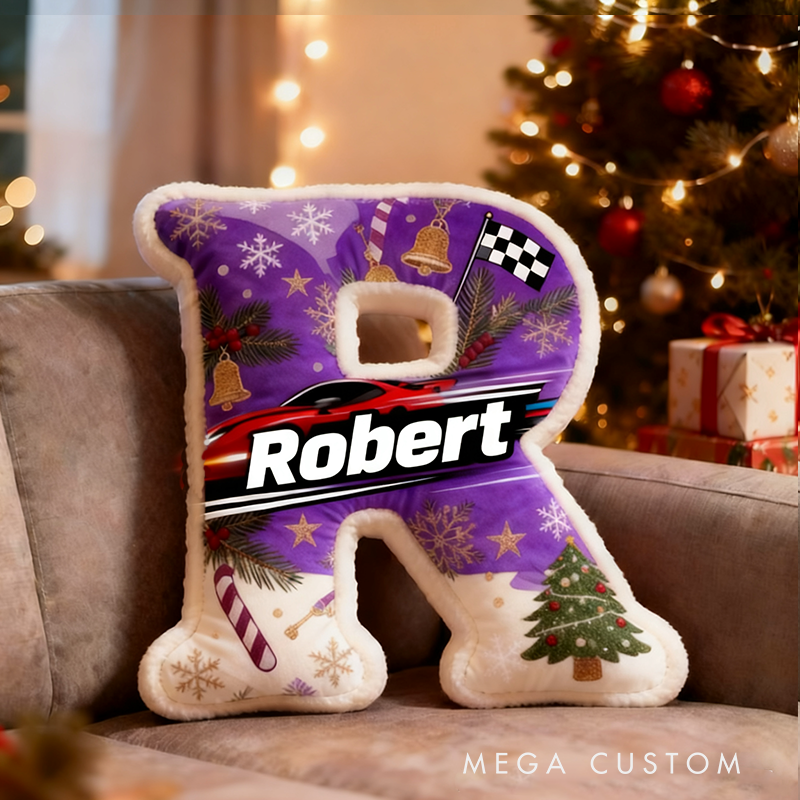 Personalized Racing Themed Letter Pillow Christmas Gift for Car Enthusiasts and Motorsport Fans