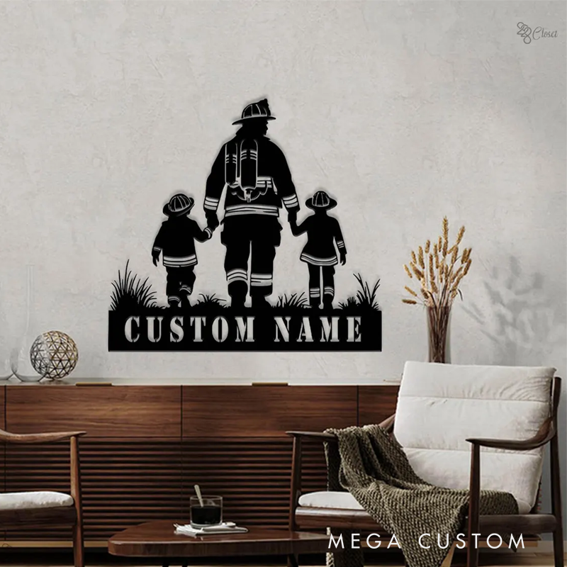 Personalized Firefighter Family Metal Wall Art with Custom Name Thoughtful Gift for Firefighters and Their Loved Ones