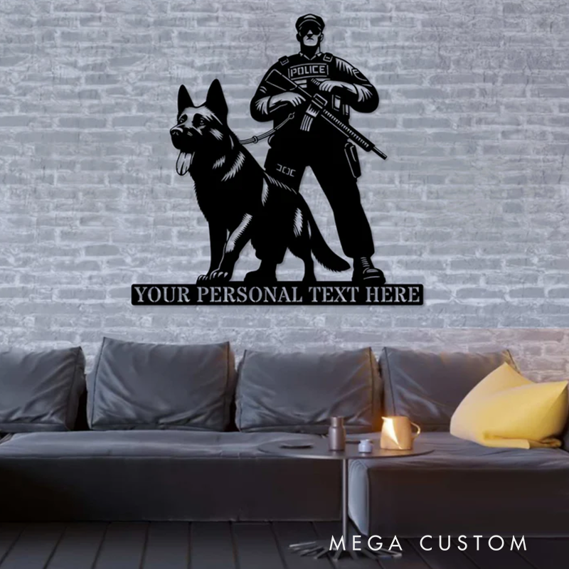 Custom Police Officer and K9 Metal Wall Art with Personalized Text Gift for Law Enforcement Heroes