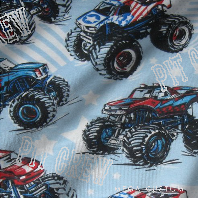Personalized Monster Truck Christmas Pajama Set with Cool Blue Design Vehicle Lover Gift