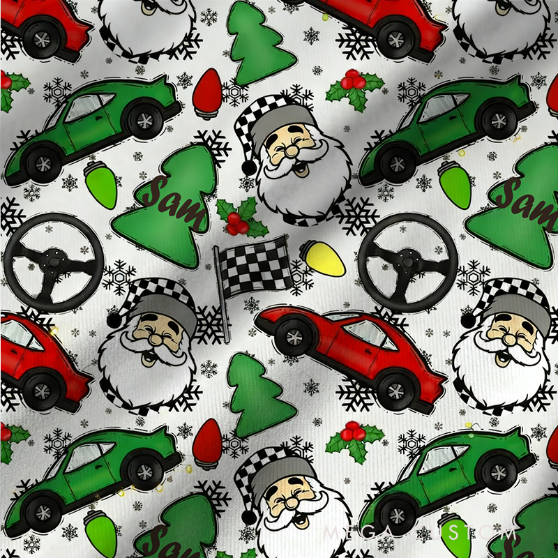 Personalized Christmas Pajama Set with Santa and Car Themed Festive Design Vehicle Lover Gift
