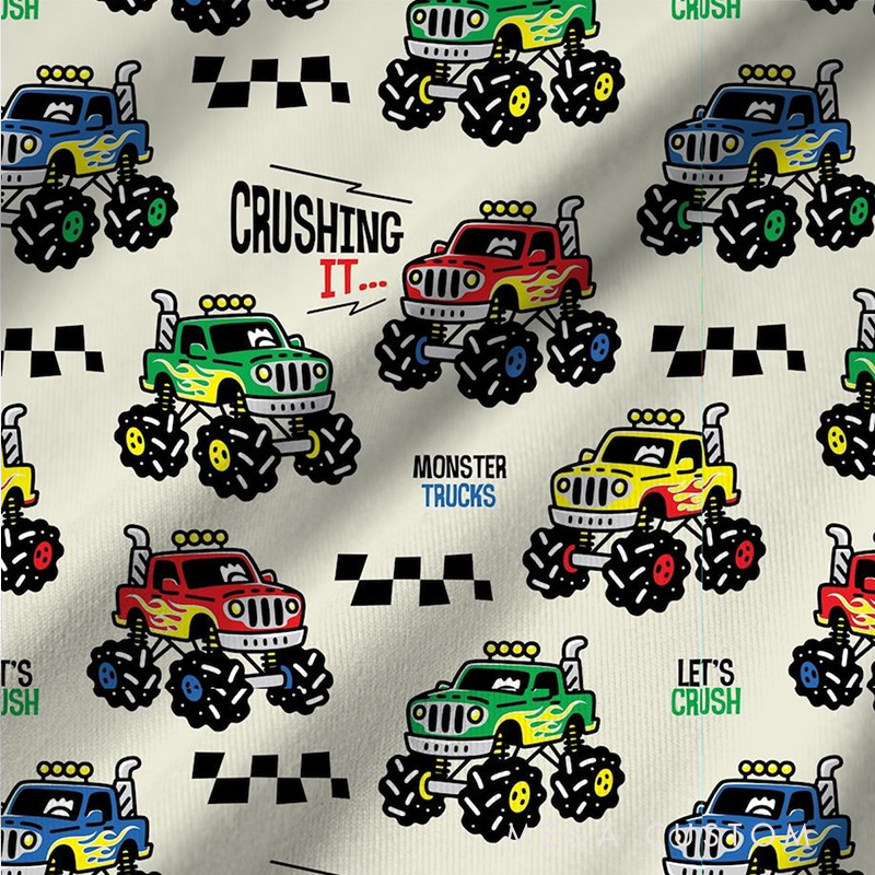 Personalized Monster Truck Christmas Pajama Set with Colorful Checkered Design Vehicle Lover Gift