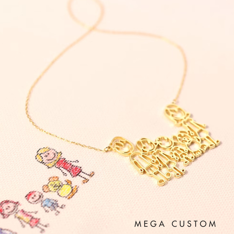 Personalized Children's Drawing Necklace Family Necklace for Cherished Memories and Thoughtful Gifts