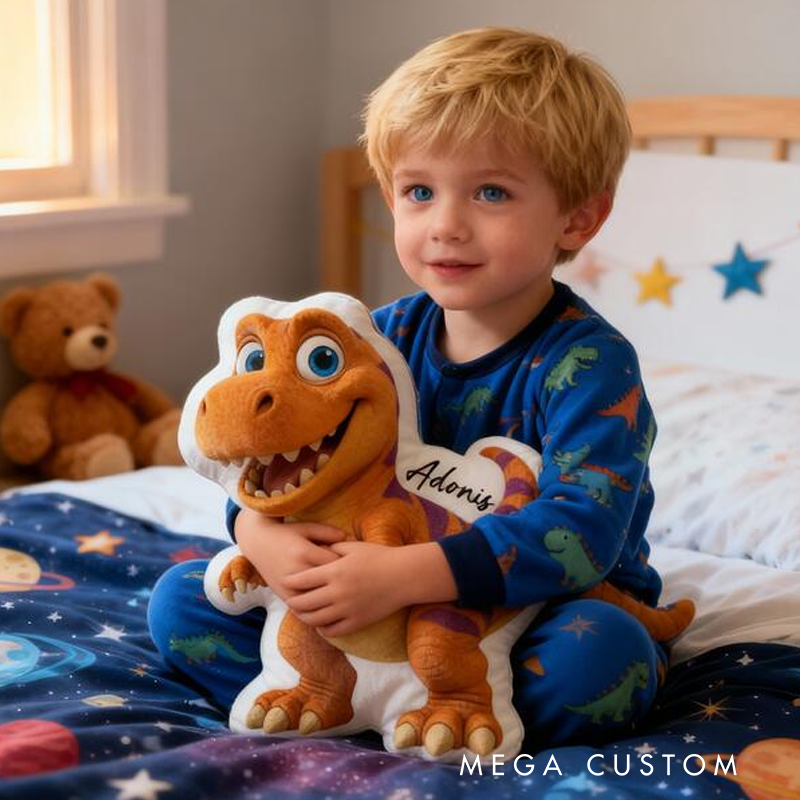 Personalized Dinosaur Name Custom Soft Decorative Gift Orange T Rex Style Fun Adventure Cute Cartoon Animal Playroom Cozy Boy Room Lovely Graphic 3D Print Pillow