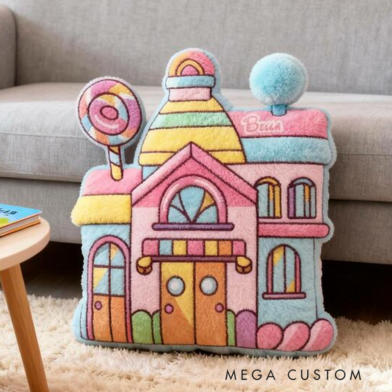 Personalized Candy House Name Custom Soft Decorative Gift Colorful Sweet Style Cute Magical Dream Cozy Playroom Lovely Fairy Tale Bedroom Fun Graphic 3D Print Pillow