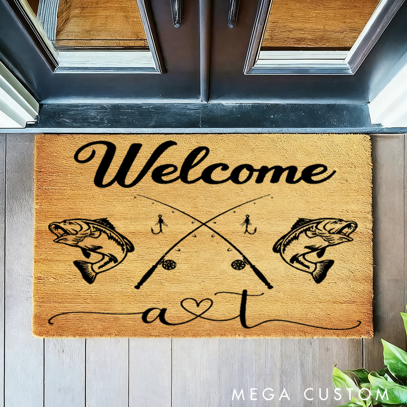 Personalized Fishing Welcome Doormat Fishing Doormat Custom Initials Durable and Stylish Entryway Rug for Fishing Lovers and Home Decor