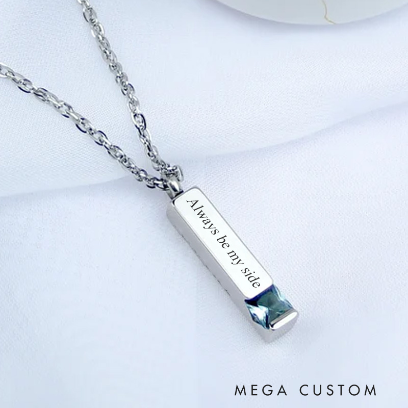 Personalized Name Birthstone Ashes Necklace Gifts for Her and Him