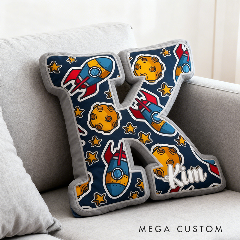 Personalized Space Themed Letter Shaped Pillow Custom Name Design Science tecacher Gift
