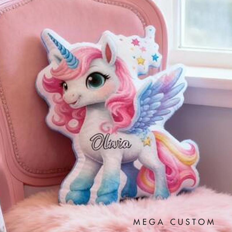 Personalized Dream Horse Pegasus Name Custom Soft Decorative Gift Magical Rainbow Style Cute Fantasy Dream Lovely Princess Cozy Bedroom Playroom Starry Graphic 3D Print Pillow