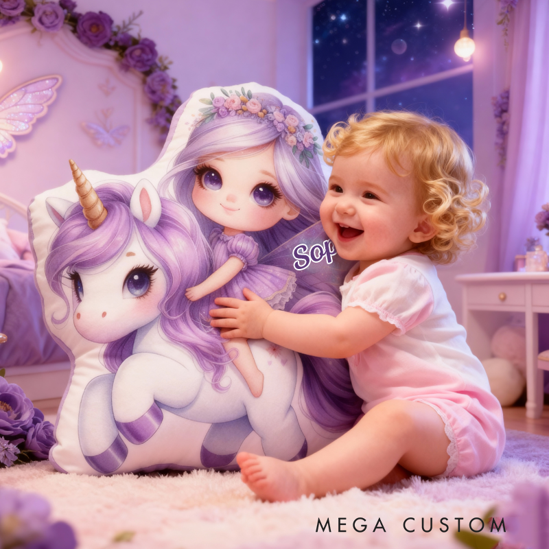 Personalized Fairy Dreamy Horse Name Custom Soft Decorative Gift Magical Fantasy Style Cute Dream Lovely Princess Cozy Bedroom Playroom Enchanted Starry Butterfly Graphic 3D Print Pillow