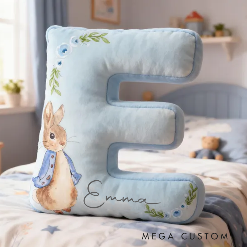 Personalized Bunny Letter Name Custom Soft Decorative Gift Floral Style Cute Gentle Cozy Bedroom Lovely Room Spring Garden Sweet Rabbit Accent Graphic 3D Print Pillow