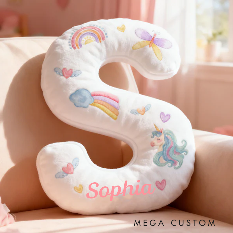 Personalized Dreamy Horse Letter Name Custom Soft Decorative Gift Rainbow Heart Style Cute Magical Dream Lovely Princess Cozy Bedroom Playroom Sweet Fantasy Graphic 3D Print Pillow