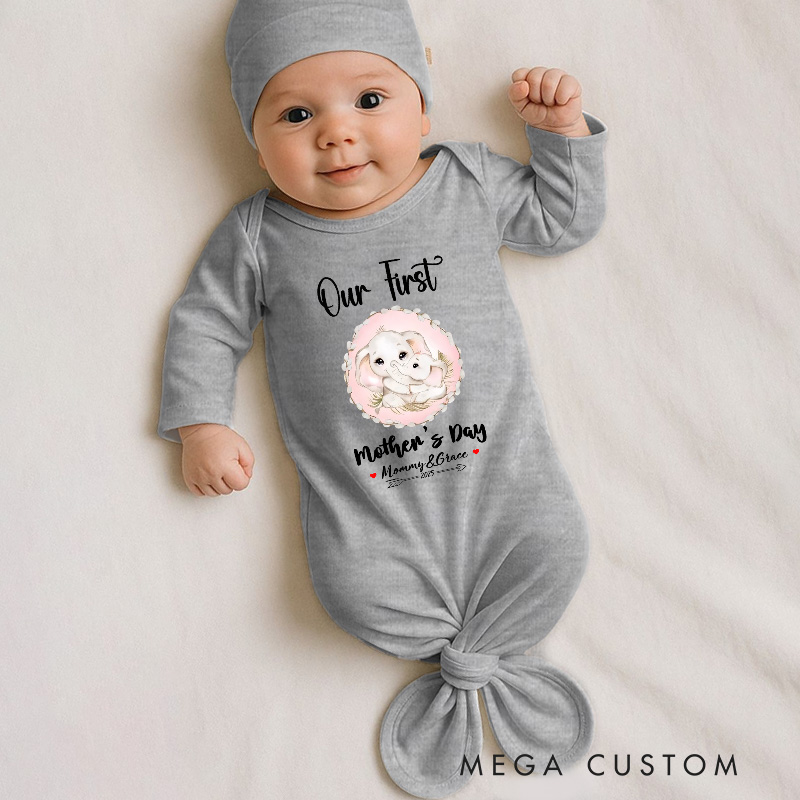 Personalized Adorable Elephant T-Shirt and Baby Onesie Matching Outfit Set Our First Mother's Day Gift for Newborn New Mom