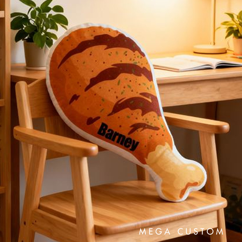 Personalized Fried Chicken Drumstick Name Custom Soft Decorative Gift Food Lover Style Fun Tasty Cozy Home Kitchen Playful Snack Comfort Unique Graphic 3D Print Pillow