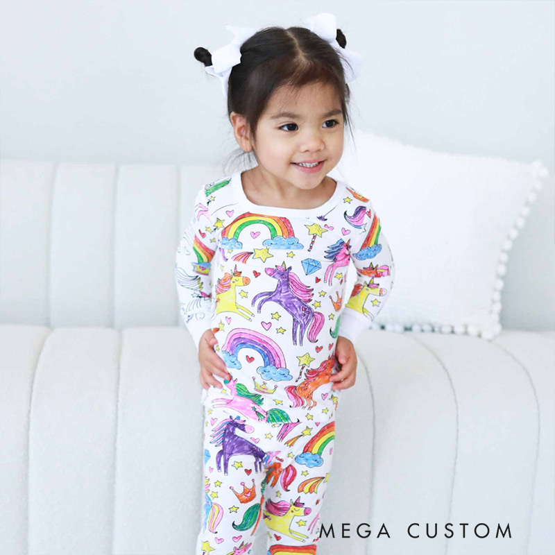 Personalized Dream Horse Rainbow Name Custom Creative Gift Magical Fantasy Style Fun Playful Cozy Dream Cute Kids Art Coloring Adventure Joyful Colorable Two Piece Pajama Set