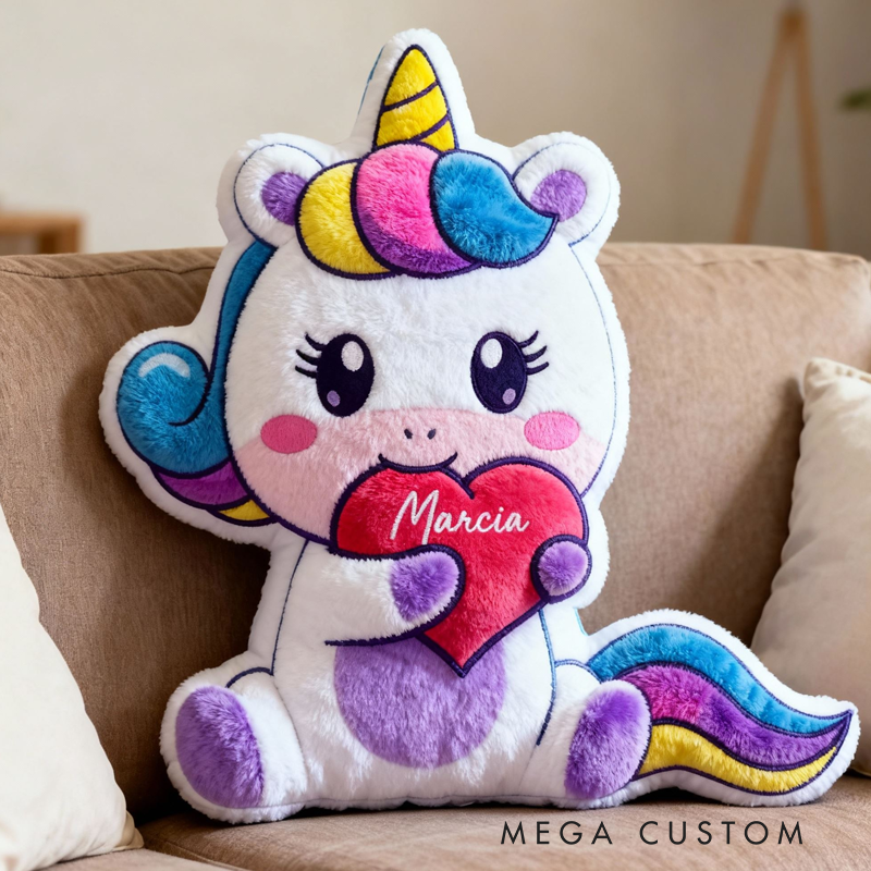 Personalized Dream Horse Heart Name Custom Soft Decorative Gift Magical Rainbow Style Cute Cozy Dream Sweet Fantasy Colorful Lovely Kids Room Adorable Plush Graphic 3D Print Pillow