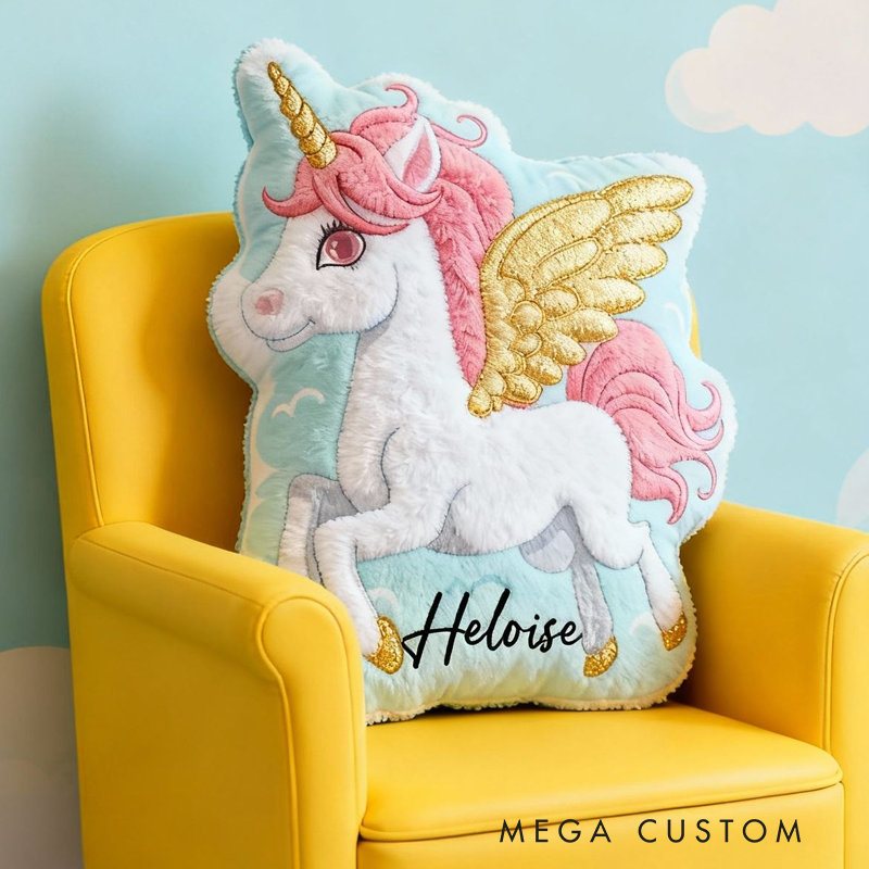 Personalized Flying Dream Horse With Golden Wings And Pink Mane For Kids Room Graphic 3D Print Pillow